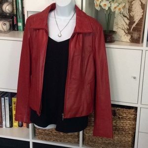 Red Genuine Leather Zip up Jacket EUC